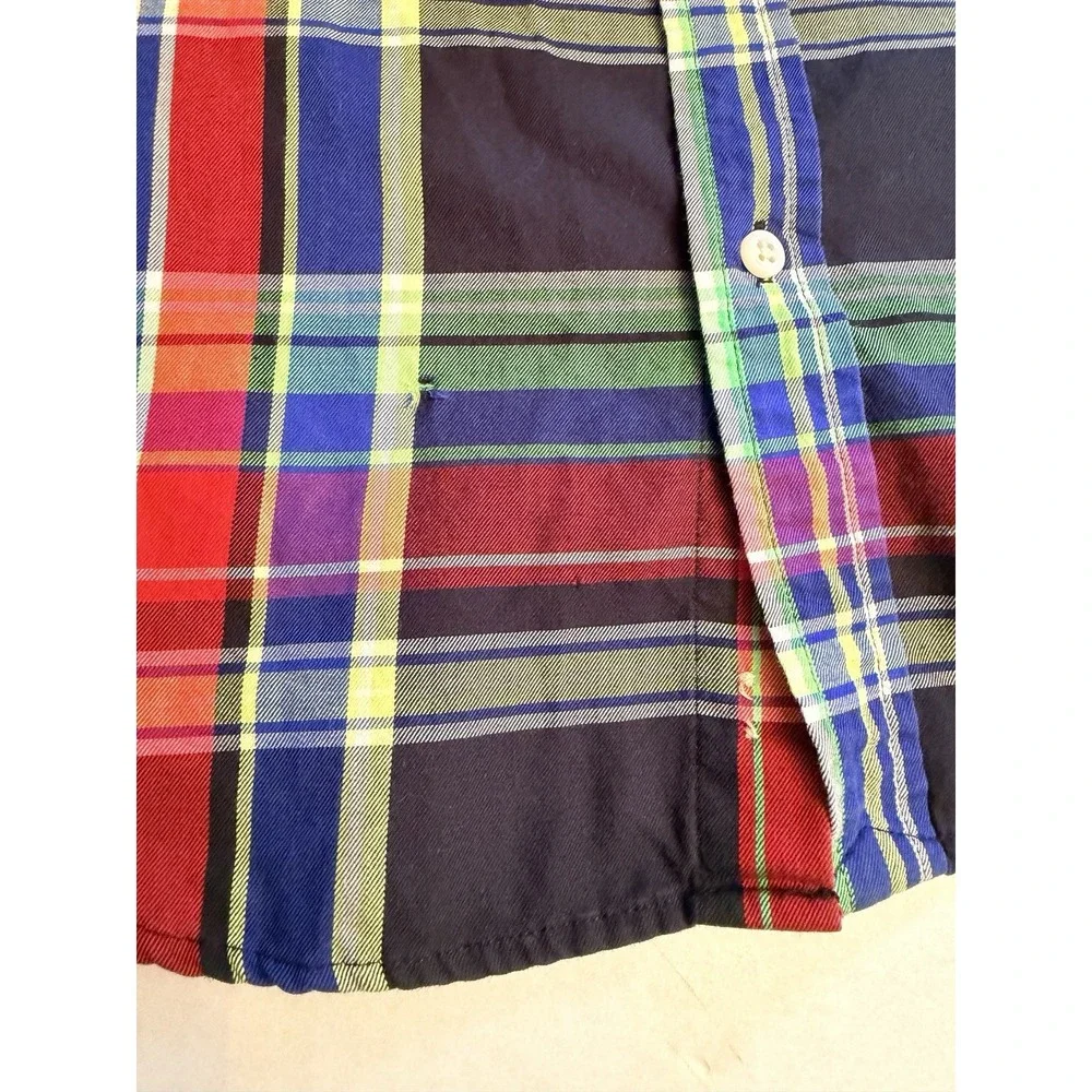 Ralph Lauren Button Down Shirt Youth Large 14-16 Red Black Blue Plaid *Read